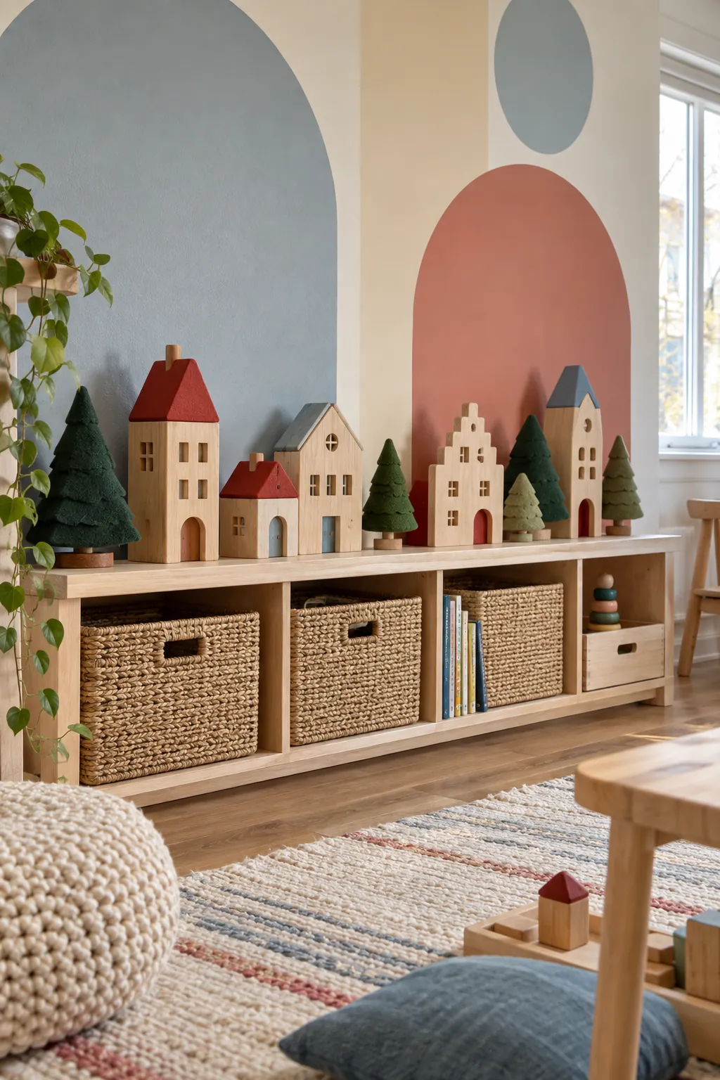 Child-friendly wooden block Christmas village
