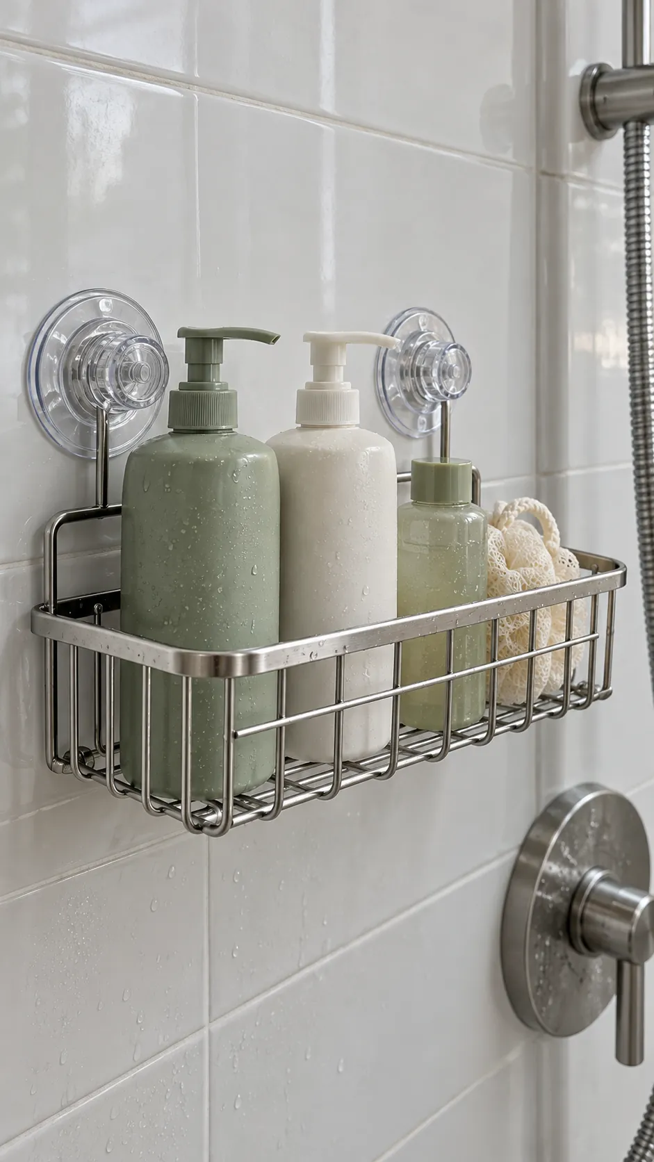 Suction basket on smooth shower tile