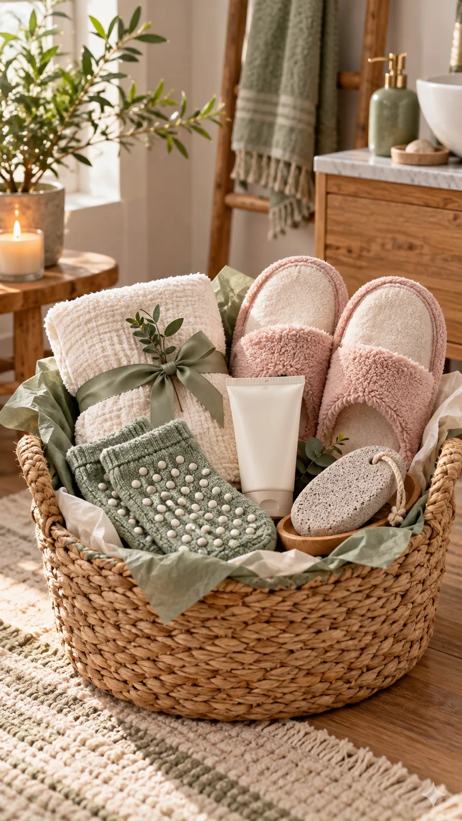 Foot Care Spa Basket with useful comfort items arranged in a gift basket