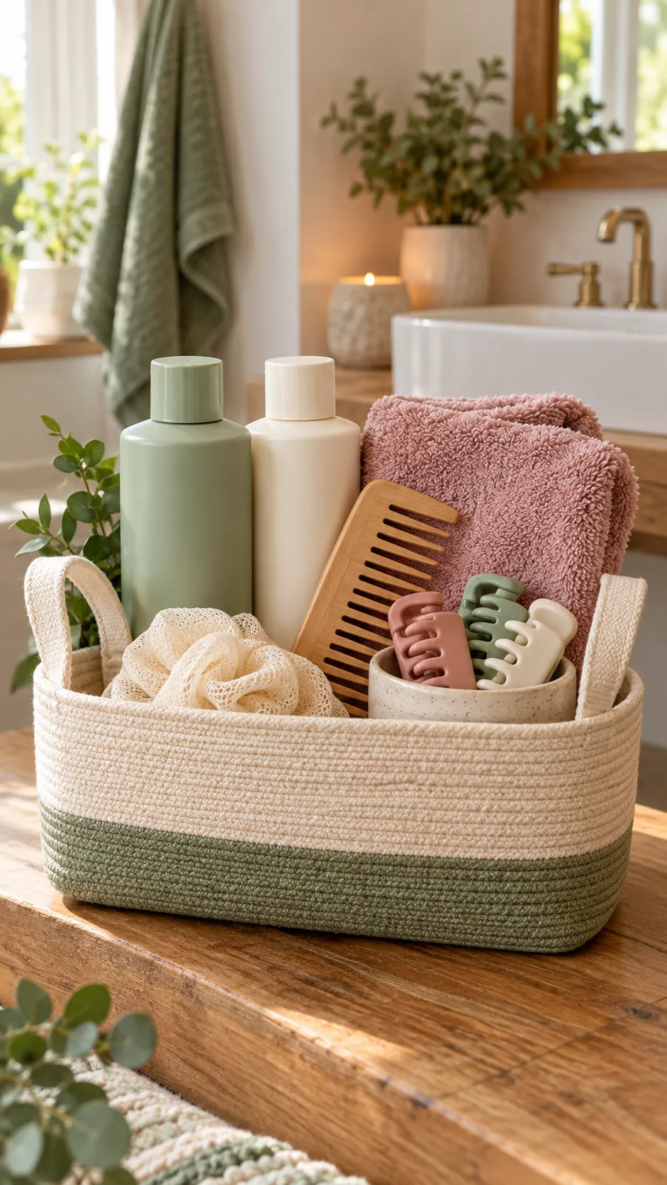 Hair Wash Day Basket with useful comfort items arranged in a gift basket
