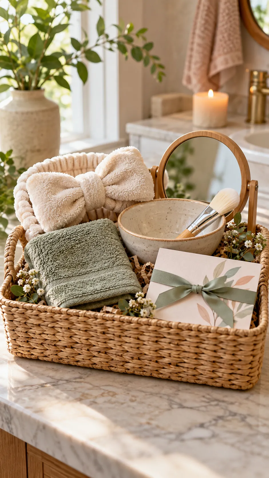 Face Mask Choice Basket with useful comfort items arranged in a gift basket