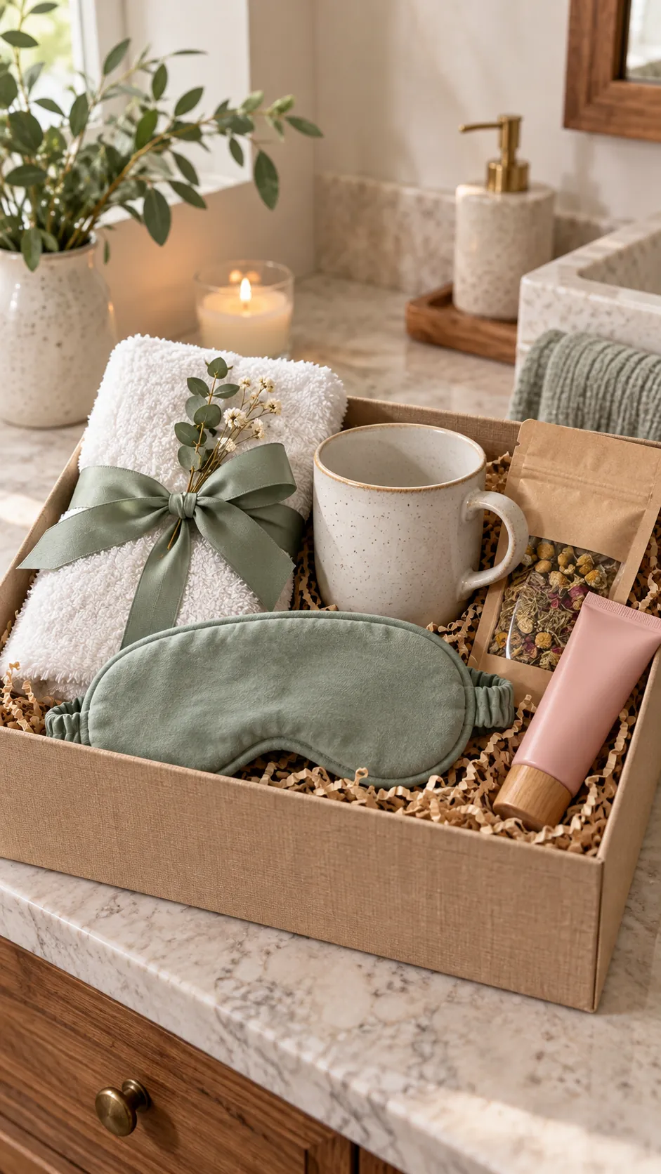 Budget Spa Basket with useful comfort items arranged in a gift basket