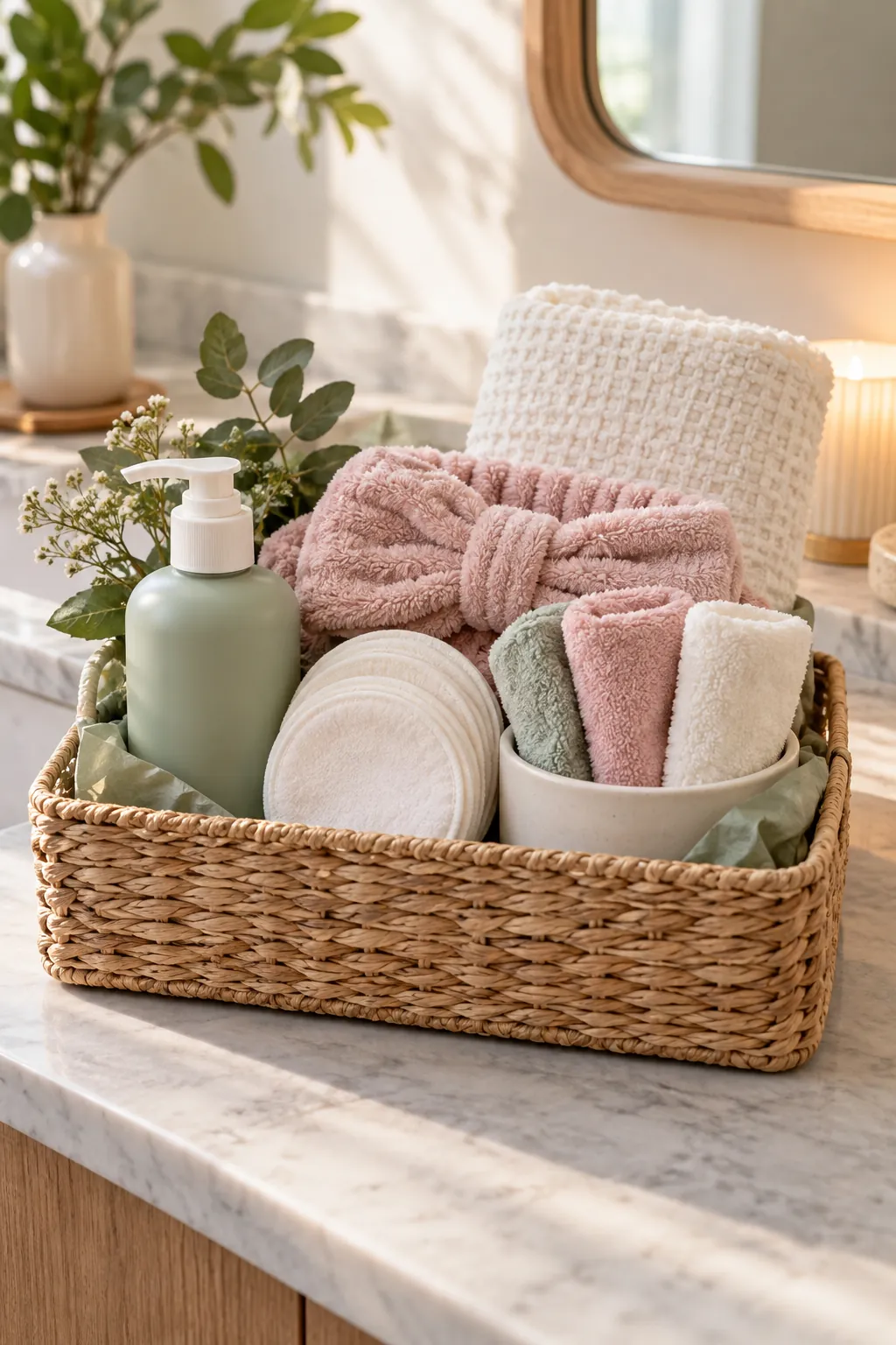 Gentle Cleanse Basket with useful comfort items arranged in a gift basket