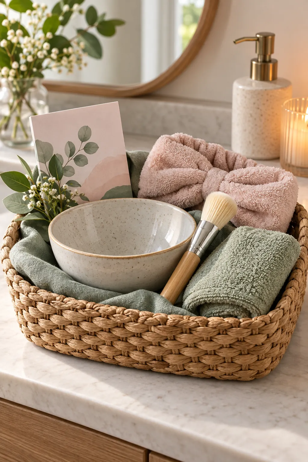 Face Mask Choice Basket with useful comfort items arranged in a gift basket