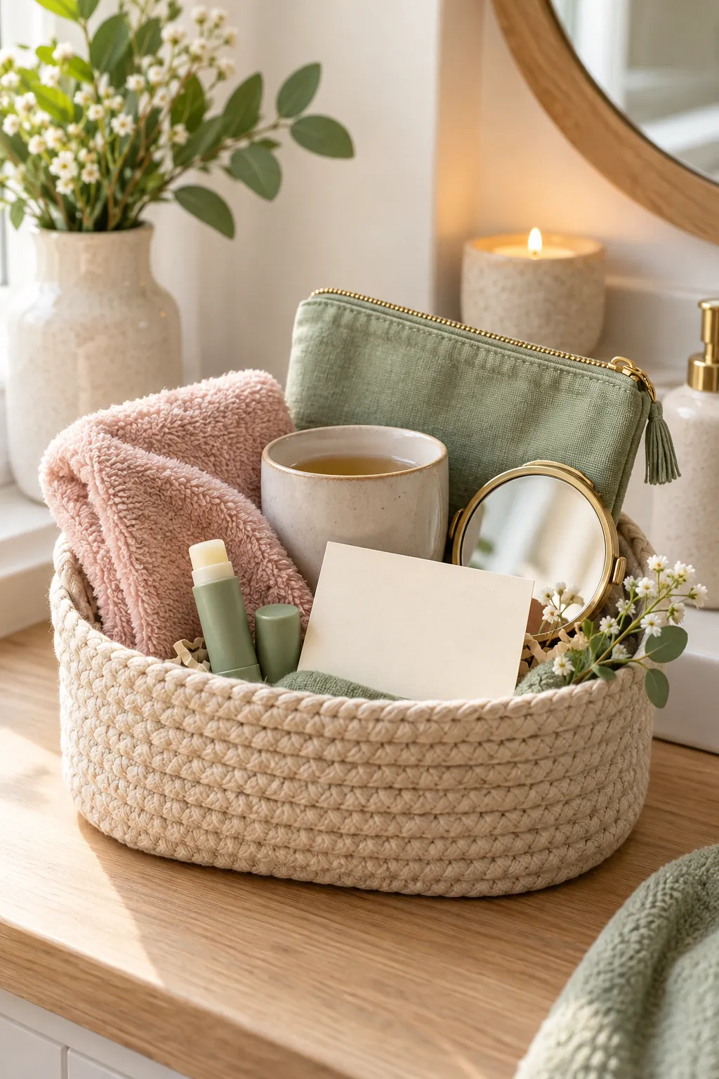 Lip Care Basket with useful comfort items arranged in a gift basket