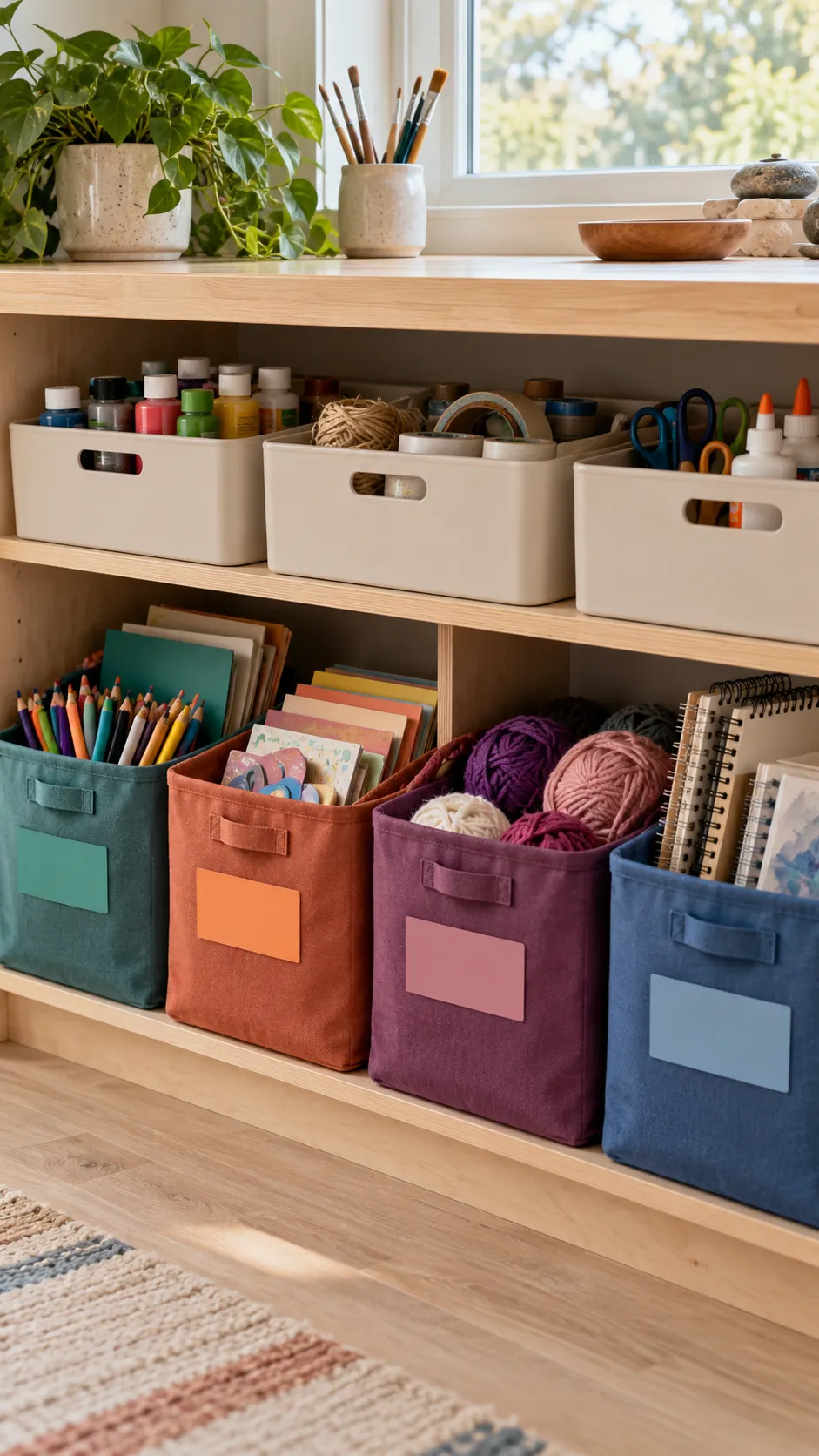 Personal supply bins in a shared family craft room