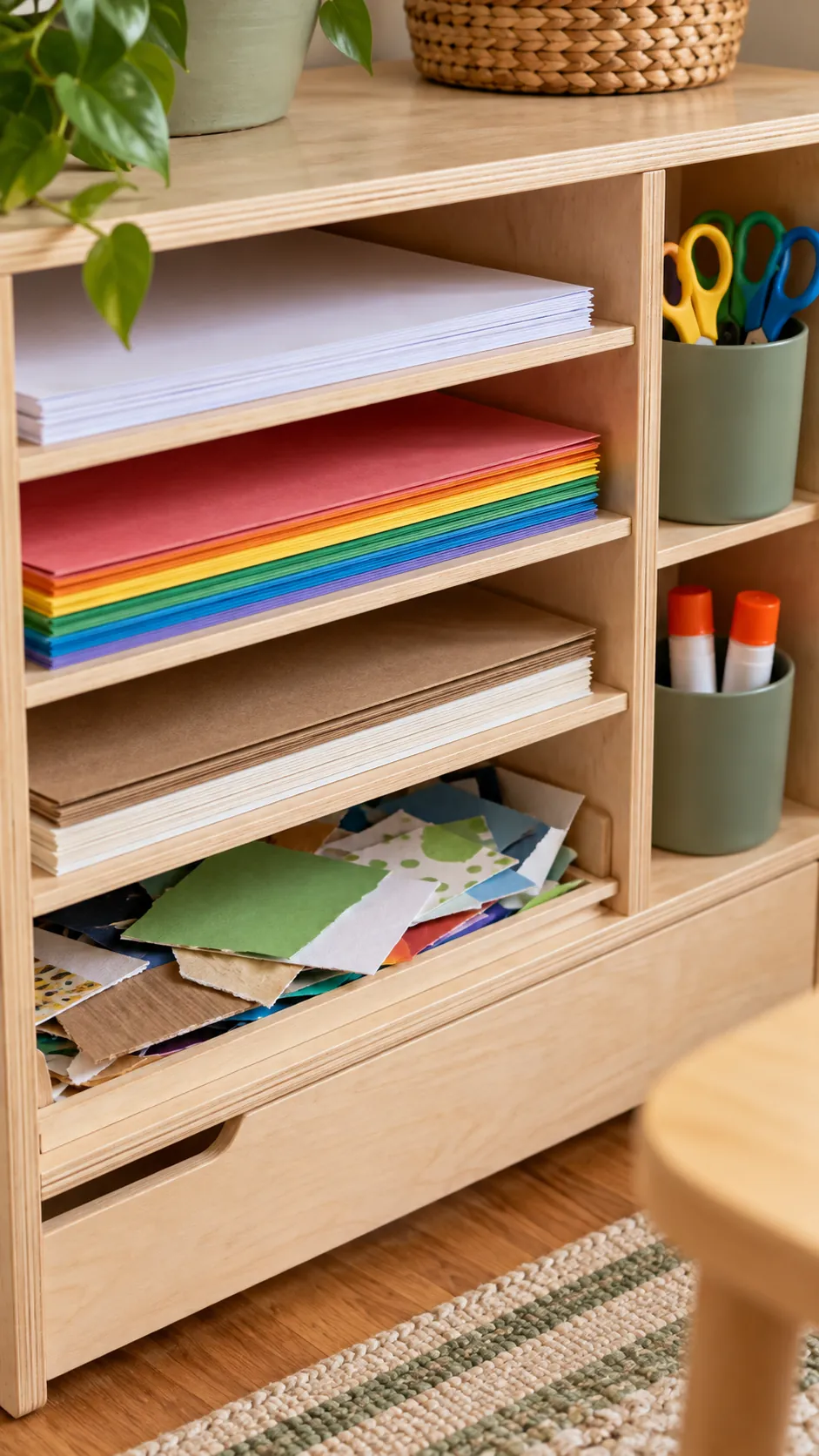 Low organized paper station for children and adults