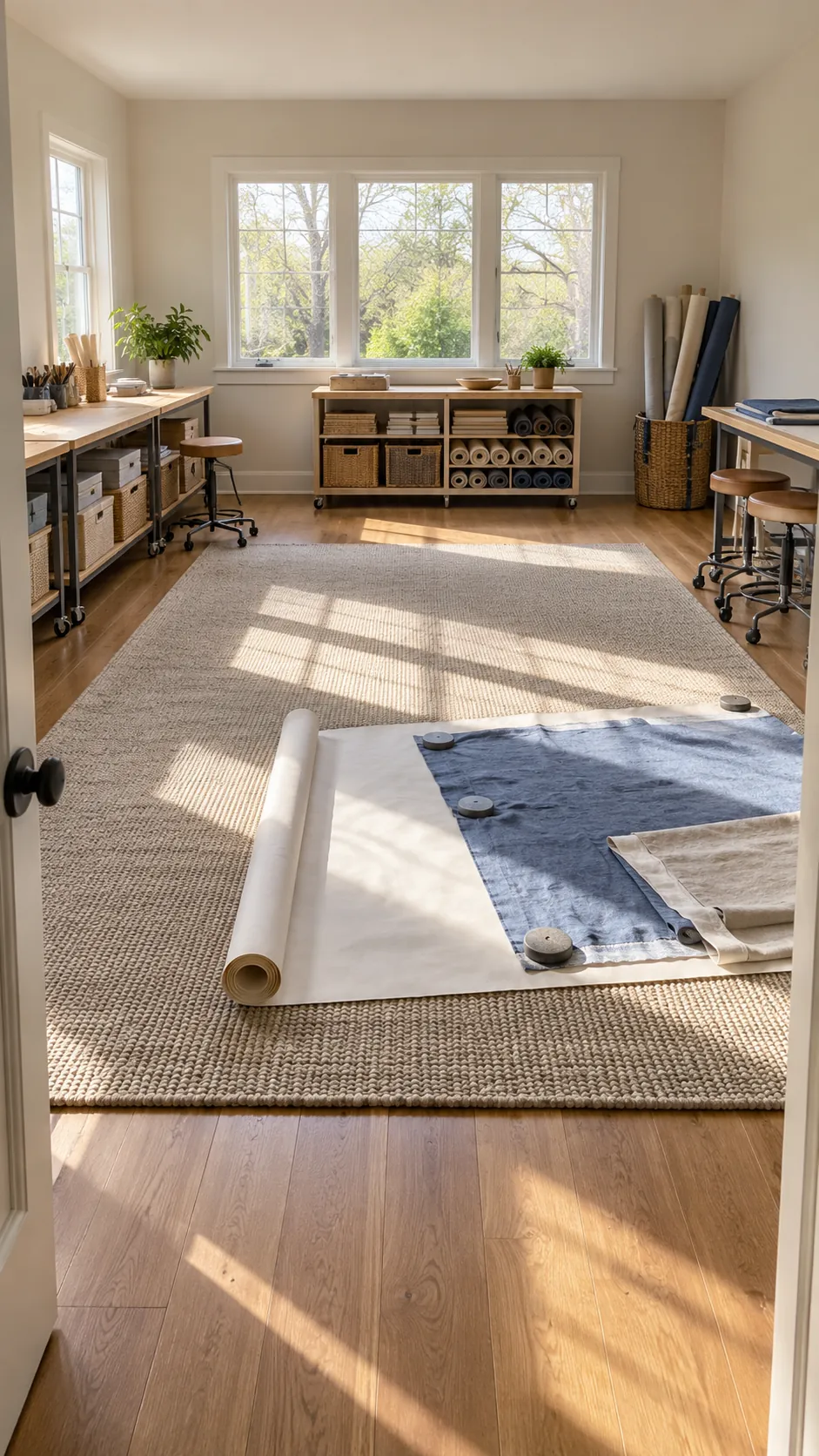 Flexible open floor area for large family craft projects