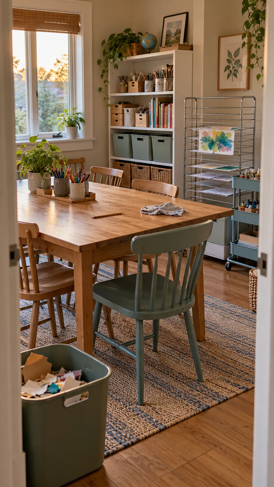 Orderly shared craft room ready after a short cleanup