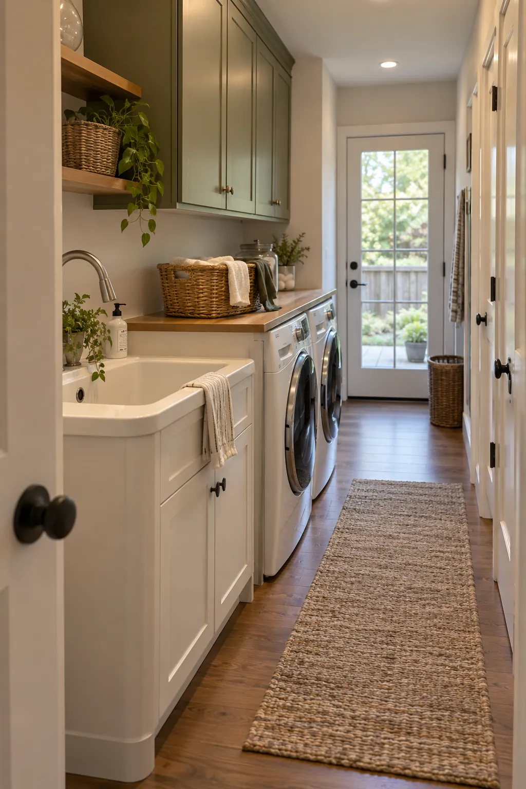 Place the Sink Near the Entry and Machines Beyond in a narrow laundry room with a utility sink