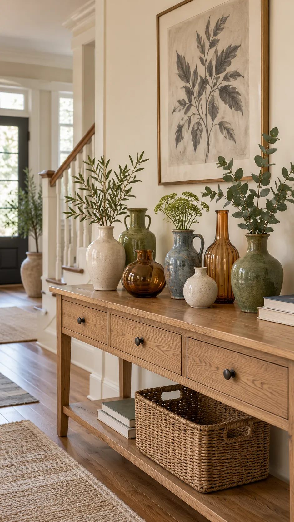 Mismatched thrifted vases styled as a cohesive collection