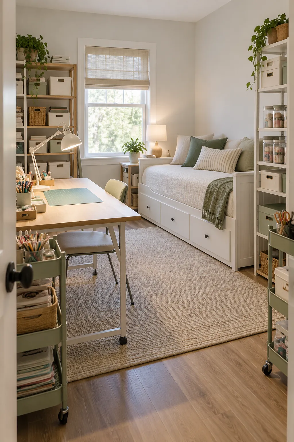 Flexible spare bedroom craft room created without remodeling