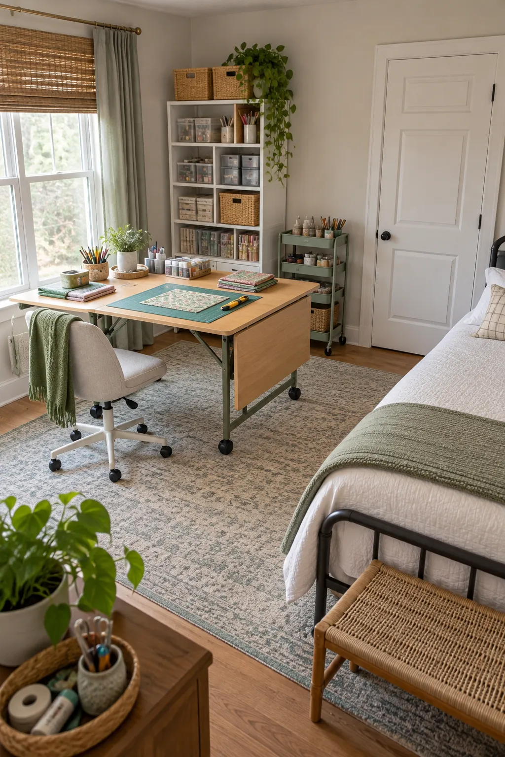 Float a Folding Worktable in a no remodel spare bedroom craft room