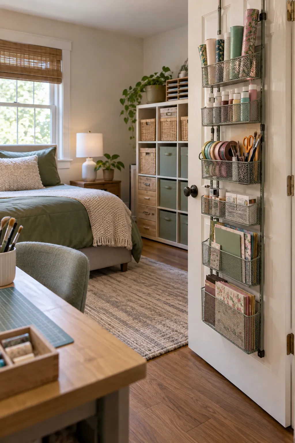 Add Storage Behind the Door in a no remodel spare bedroom craft room