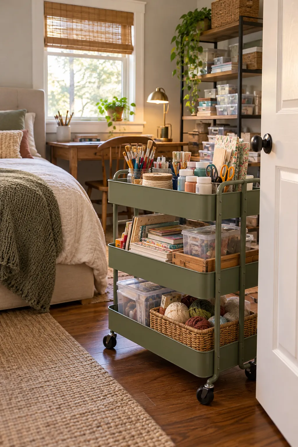 Give Every Project a Rolling Cart in a no remodel spare bedroom craft room