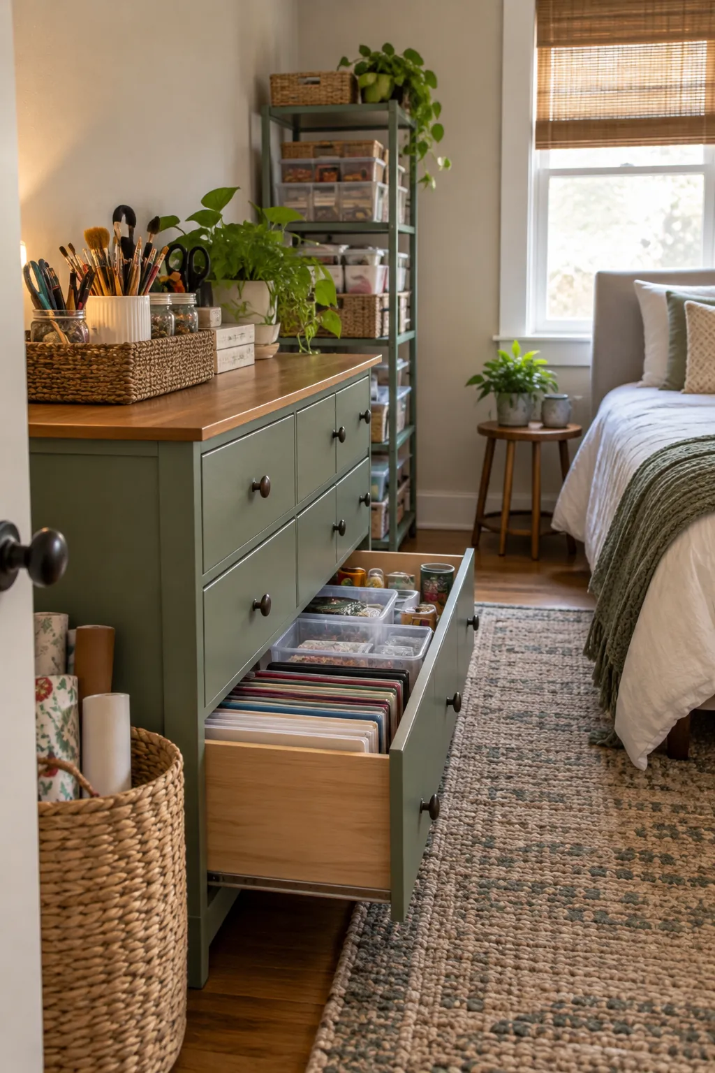 Repurpose a Dresser for Deep Supplies in a no remodel spare bedroom craft room