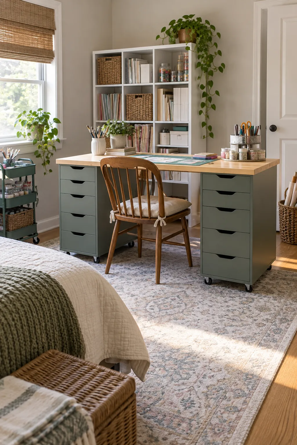 Build a Table From Two Drawer Units in a no remodel spare bedroom craft room