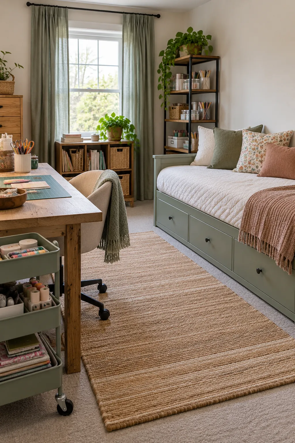 Choose a Daybed With Drawers in a no remodel spare bedroom craft room