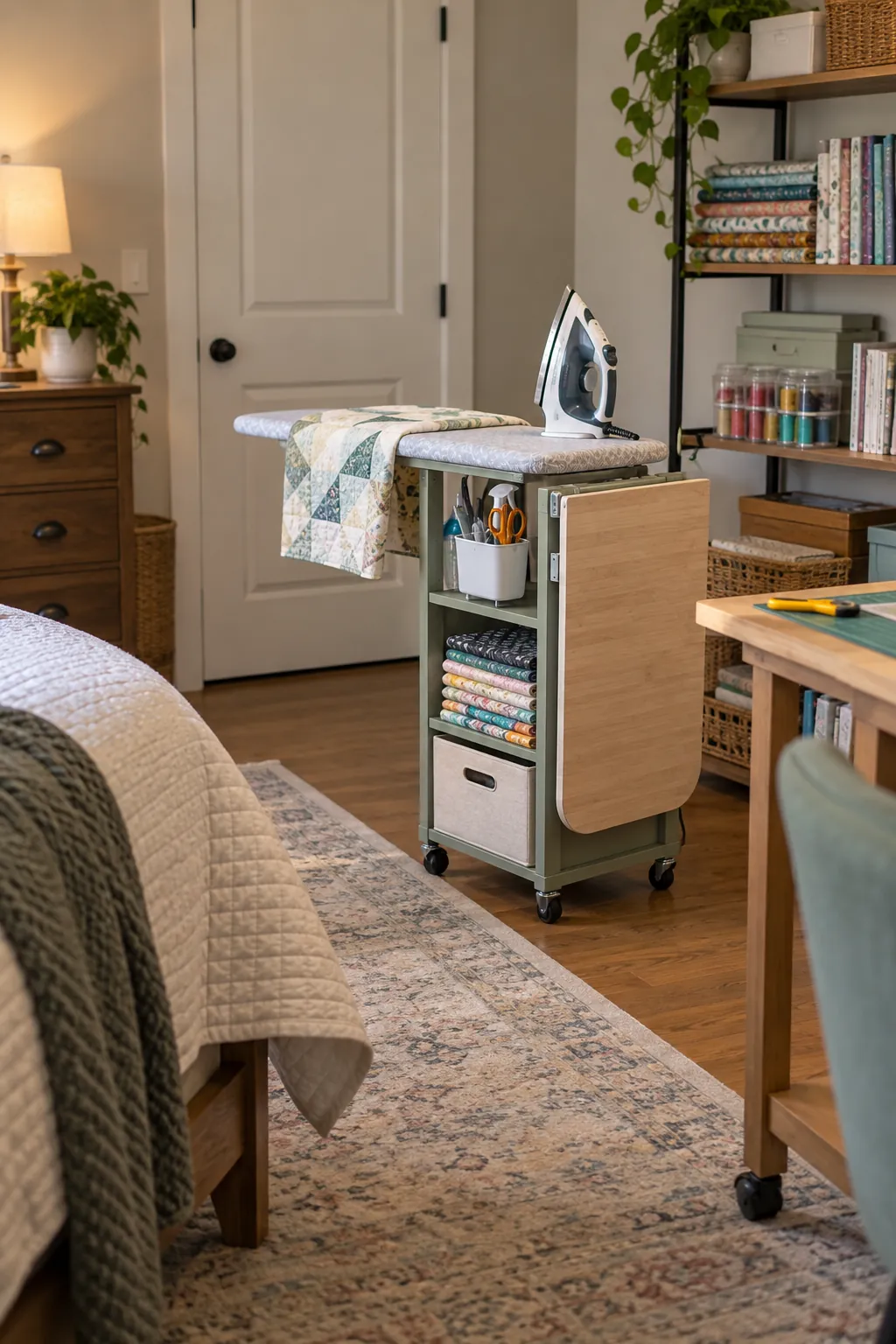 Make a Foldaway Pressing Spot in a no remodel spare bedroom craft room