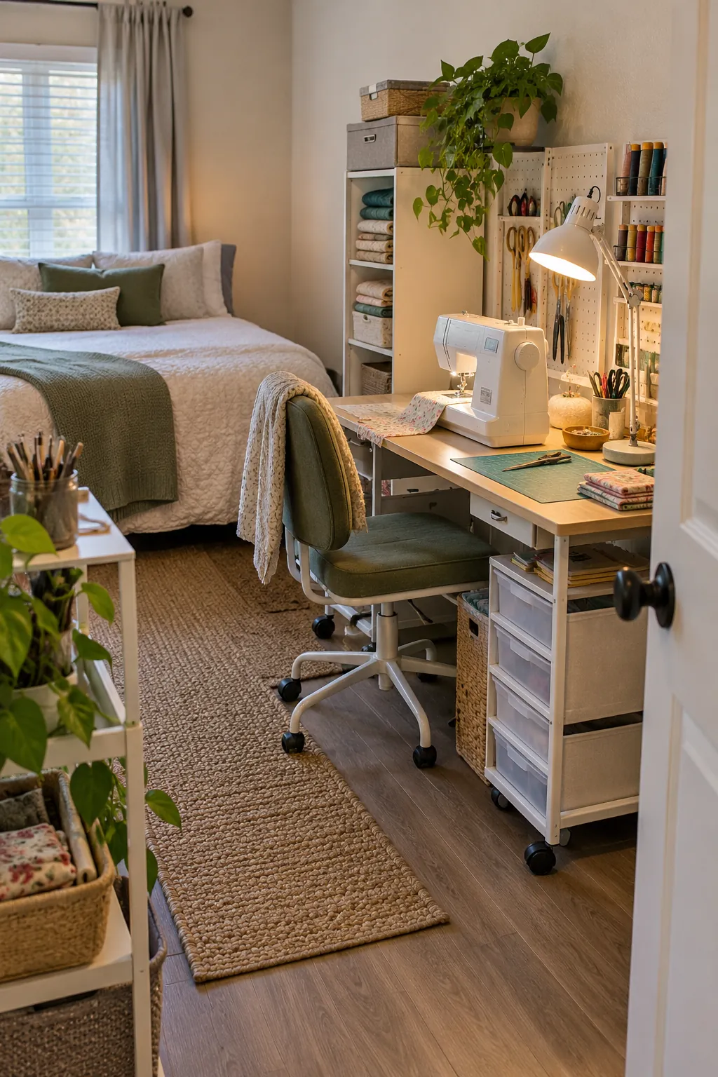 Set Up a Small Machine Desk in a no remodel spare bedroom craft room