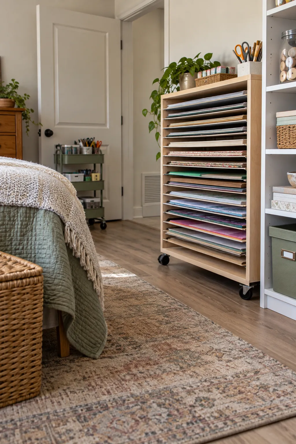 Keep Paper Flat in Horizontal Slots in a no remodel spare bedroom craft room