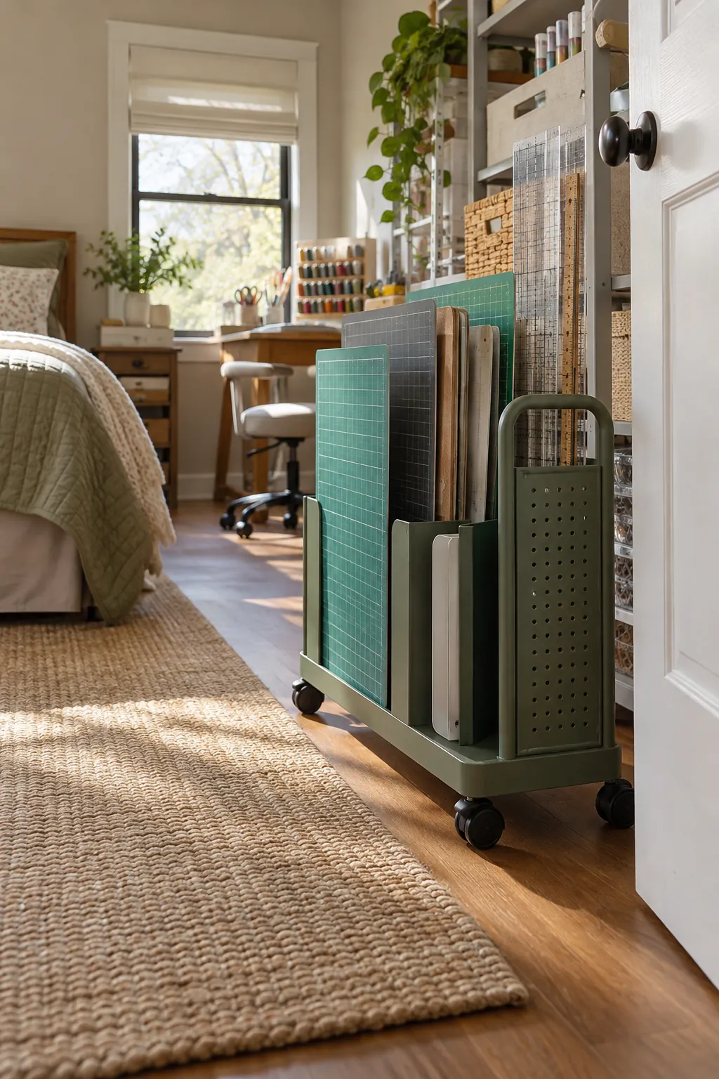 Stand Rulers and Mats Vertically in a no remodel spare bedroom craft room