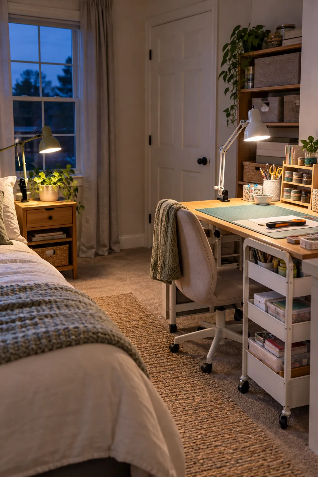 Clamp Task Lights to Furniture in a no remodel spare bedroom craft room