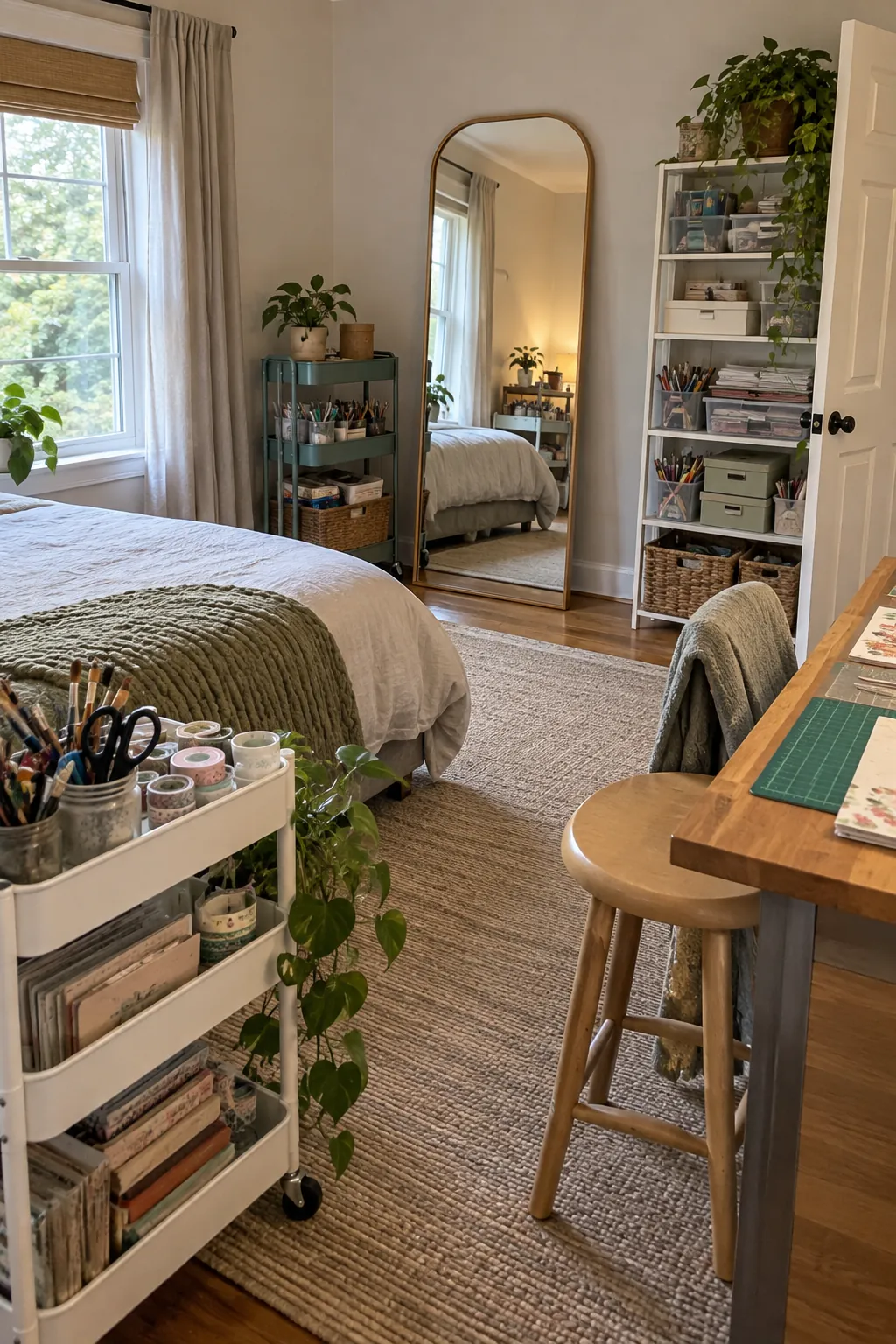 Use a Mirror to Check the Room in a no remodel spare bedroom craft room