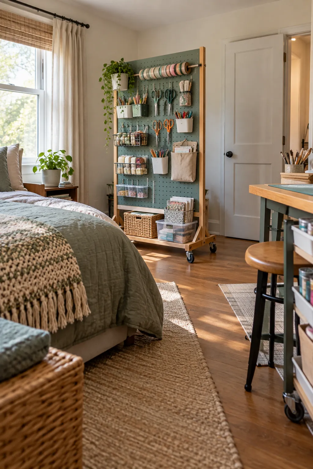 Add a Freestanding Pegboard in a no remodel spare bedroom craft room
