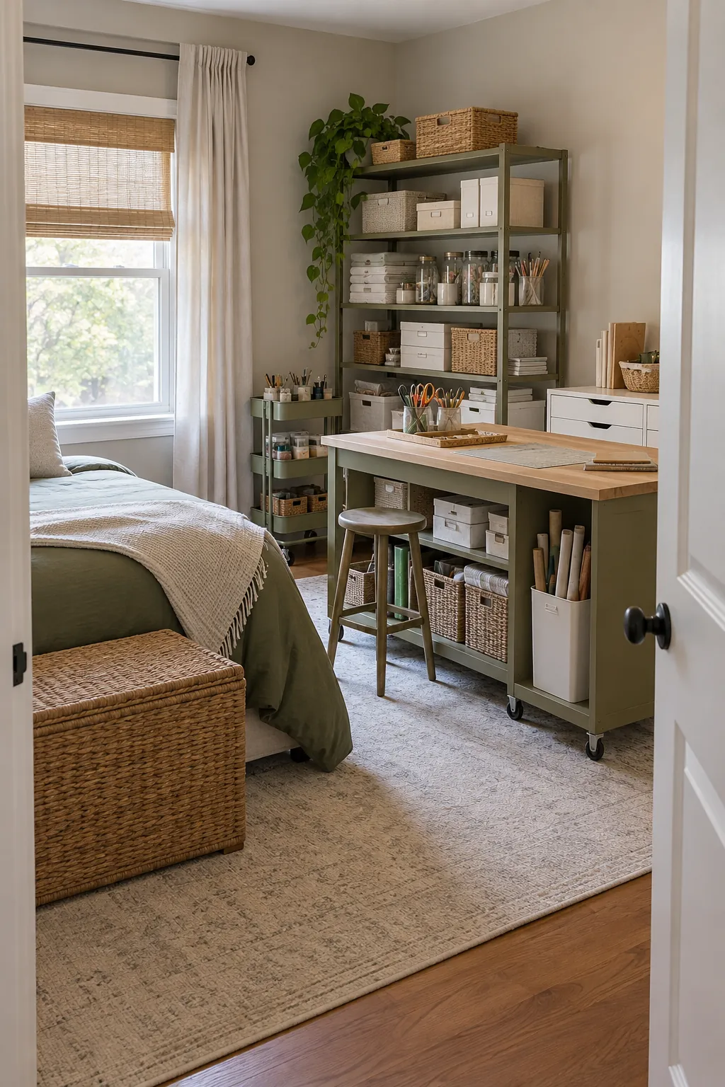 Limit the Palette on Large Surfaces in a no remodel spare bedroom craft room