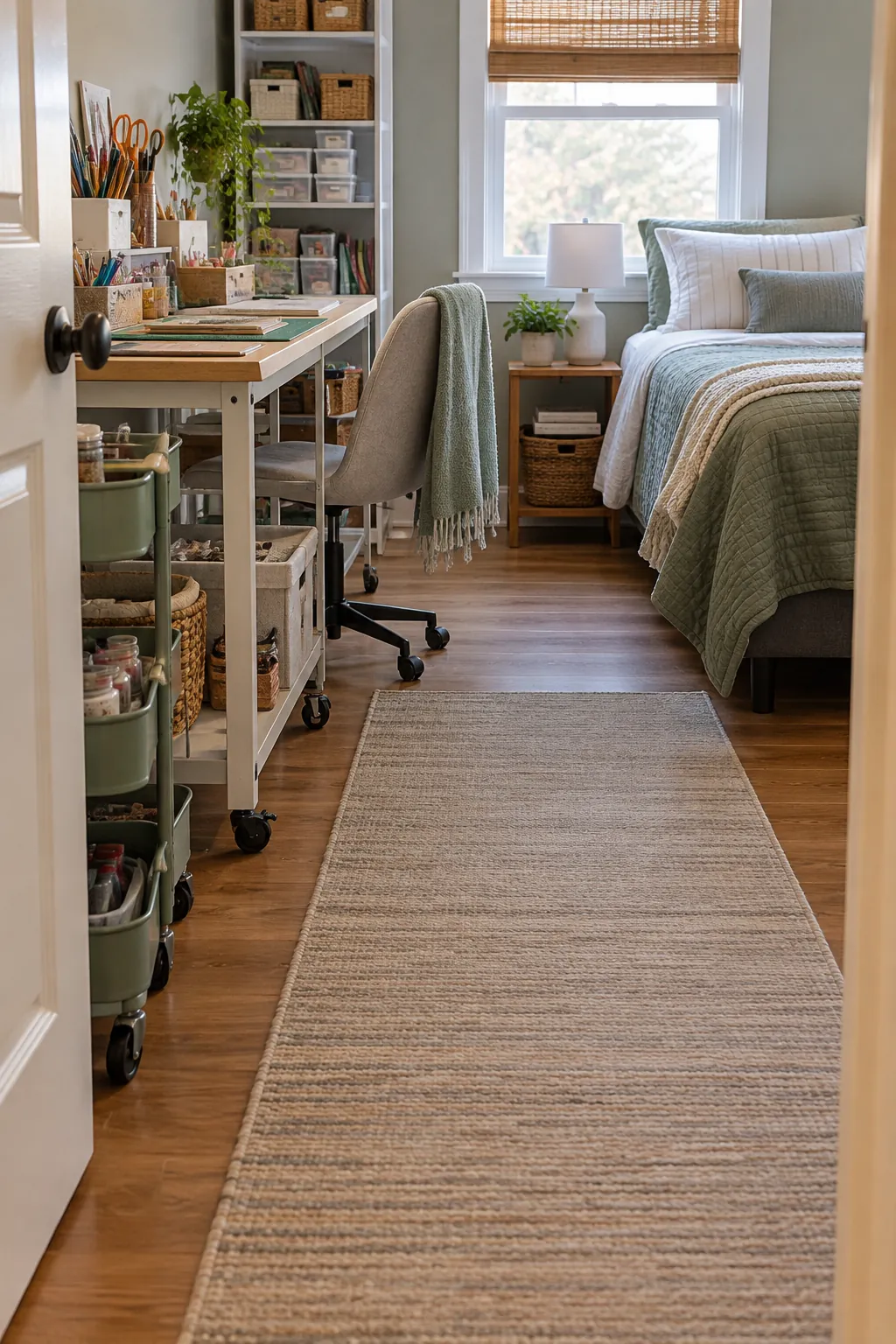 Leave a Clear Path From Door to Bed in a no remodel spare bedroom craft room