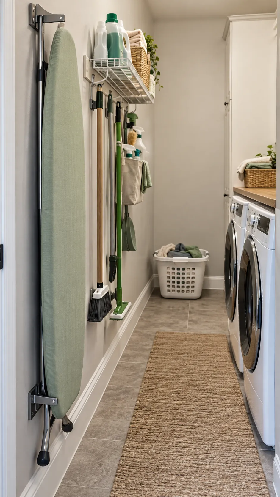 Mount the Board on a Side Wall for organized storage in a small laundry room