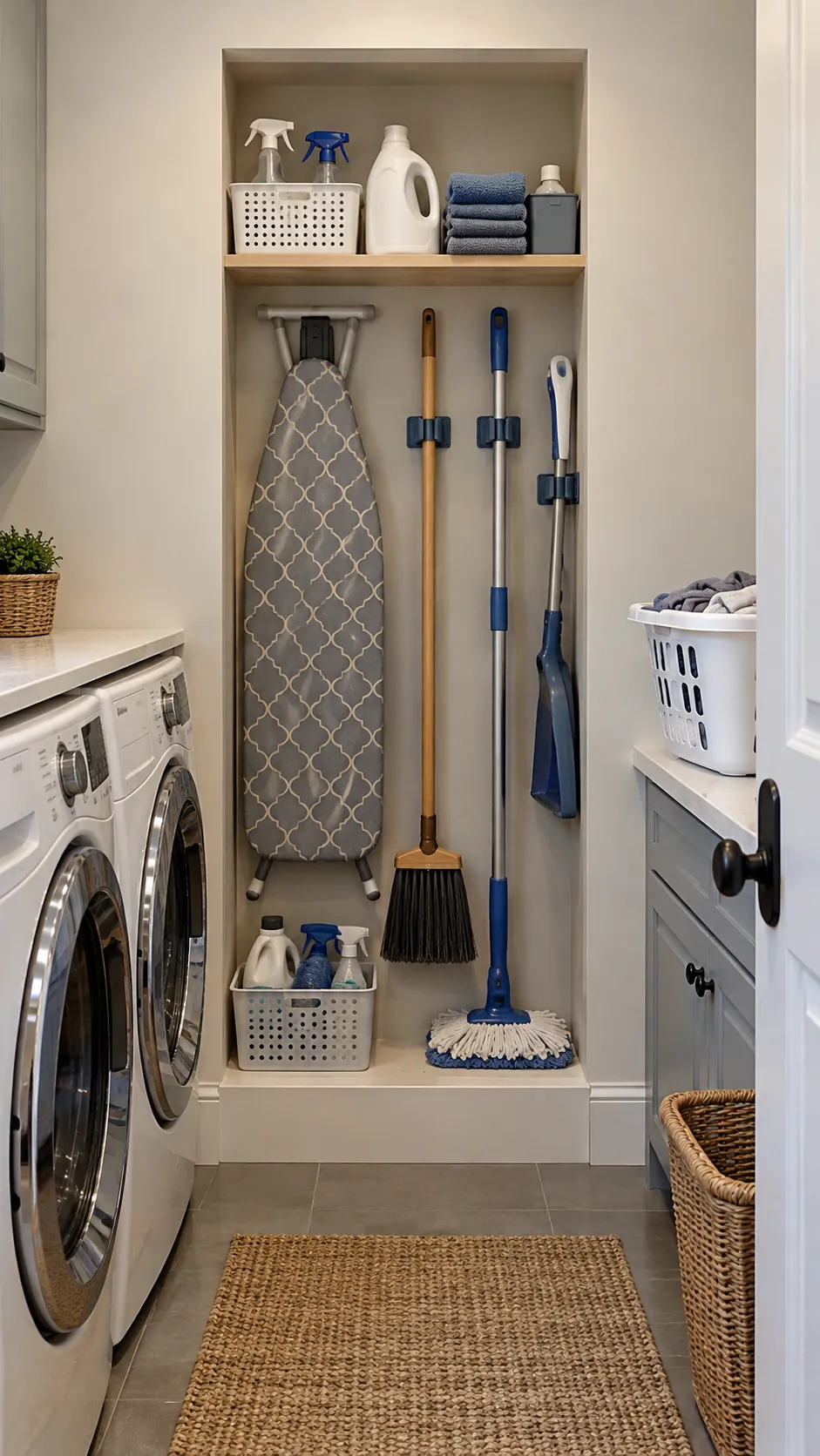 Turn a Shallow Niche Into Tool Storage for organized storage in a small laundry room
