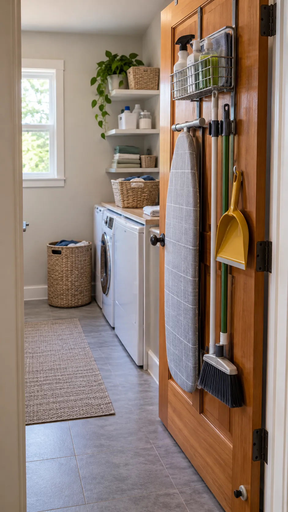 Hang Tools on a Door Mounted Rack for organized storage in a small laundry room
