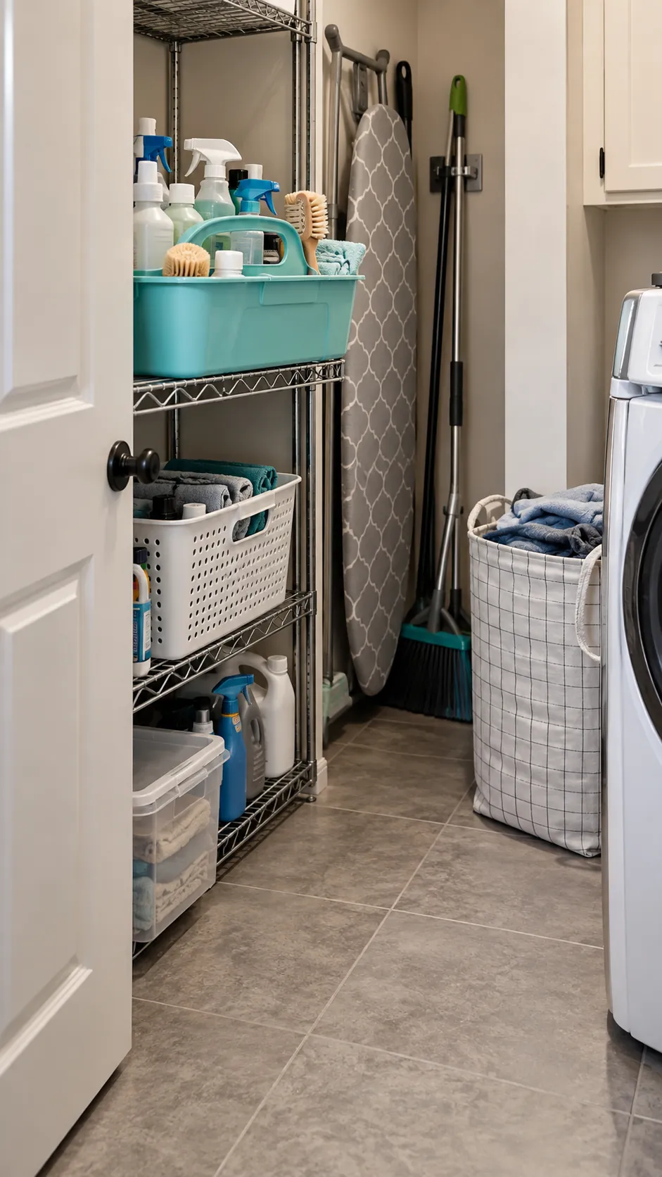 Create a Cleaning Caddy for Small Bottles for organized storage in a small laundry room