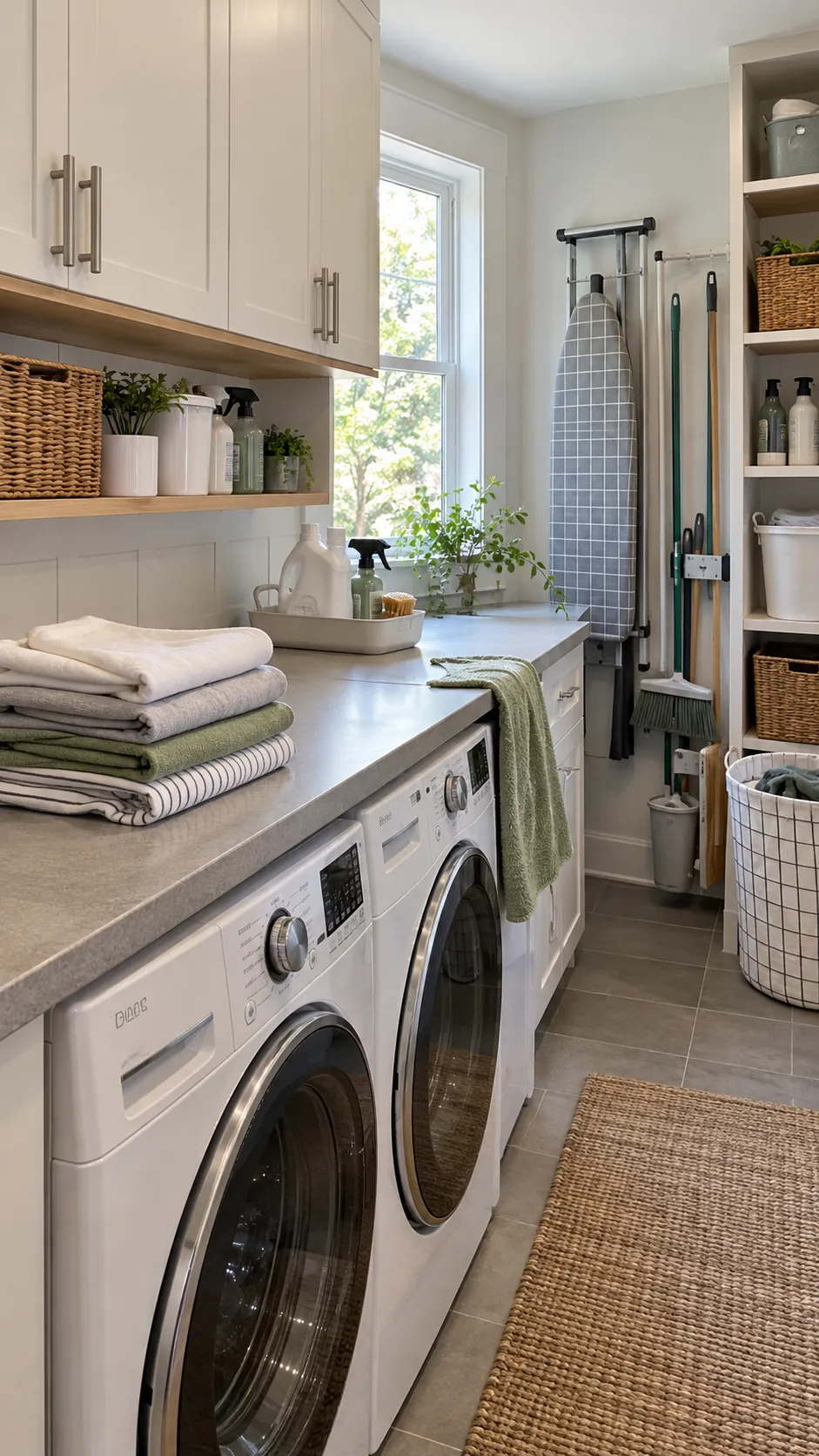 Keep a Clear Folding Surface for organized storage in a small laundry room