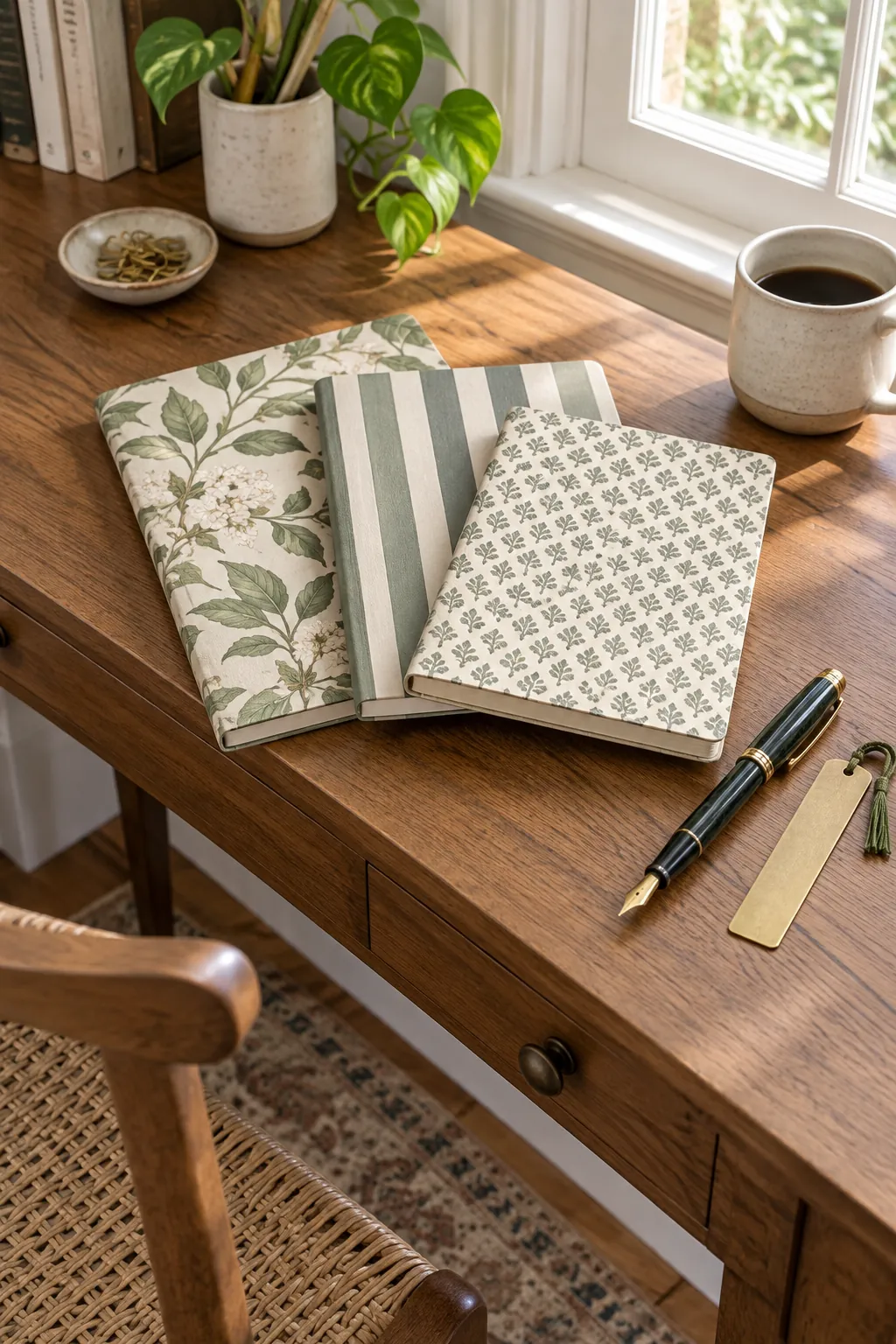 Notebooks wrapped in coordinated leftover wallpaper covers