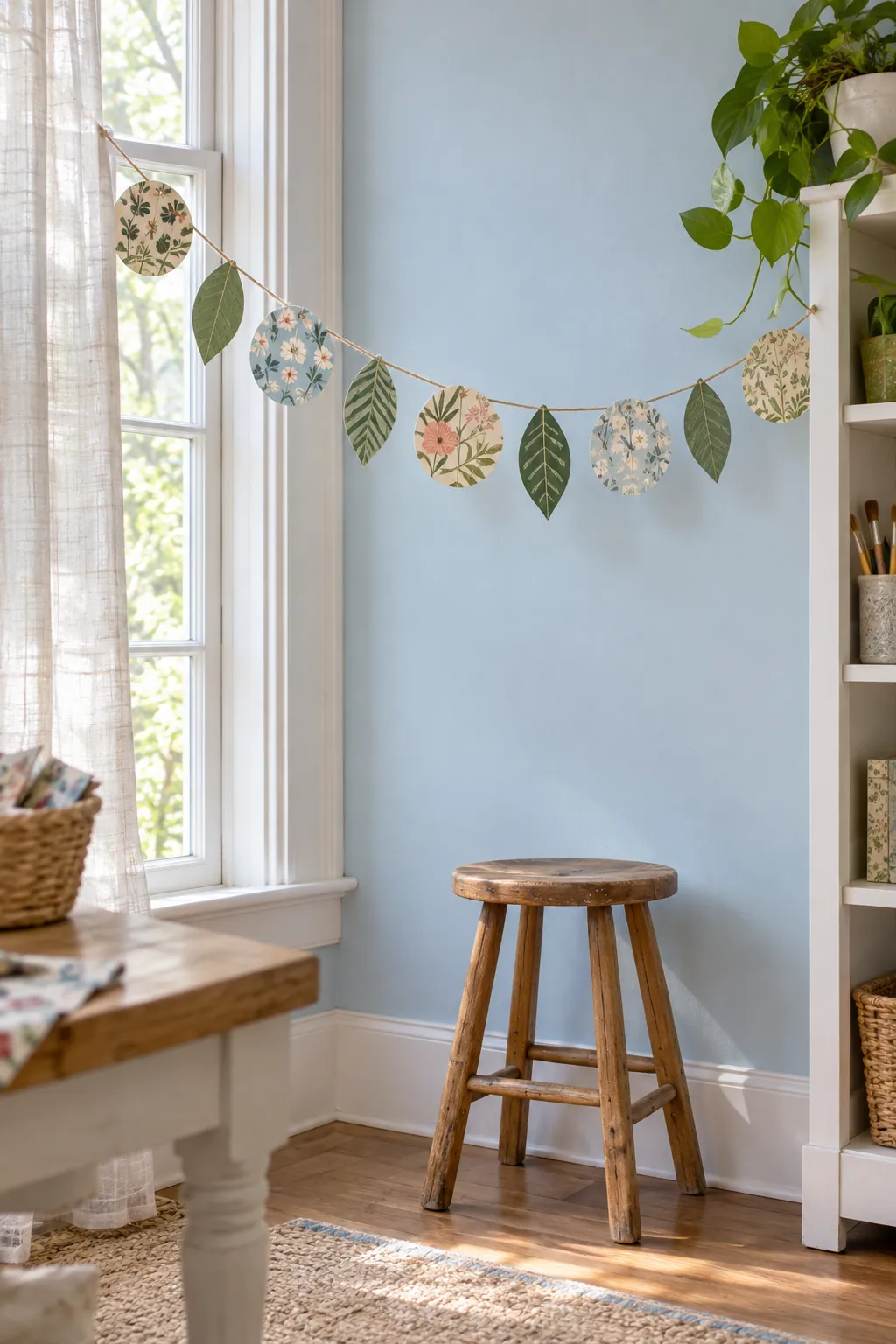 Paper garland cut from coordinating wallpaper offcuts