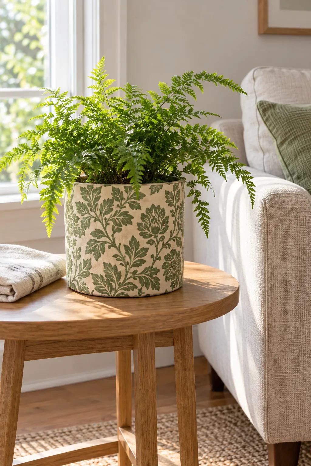 Plant cachepot decorated with a removable wallpaper sleeve