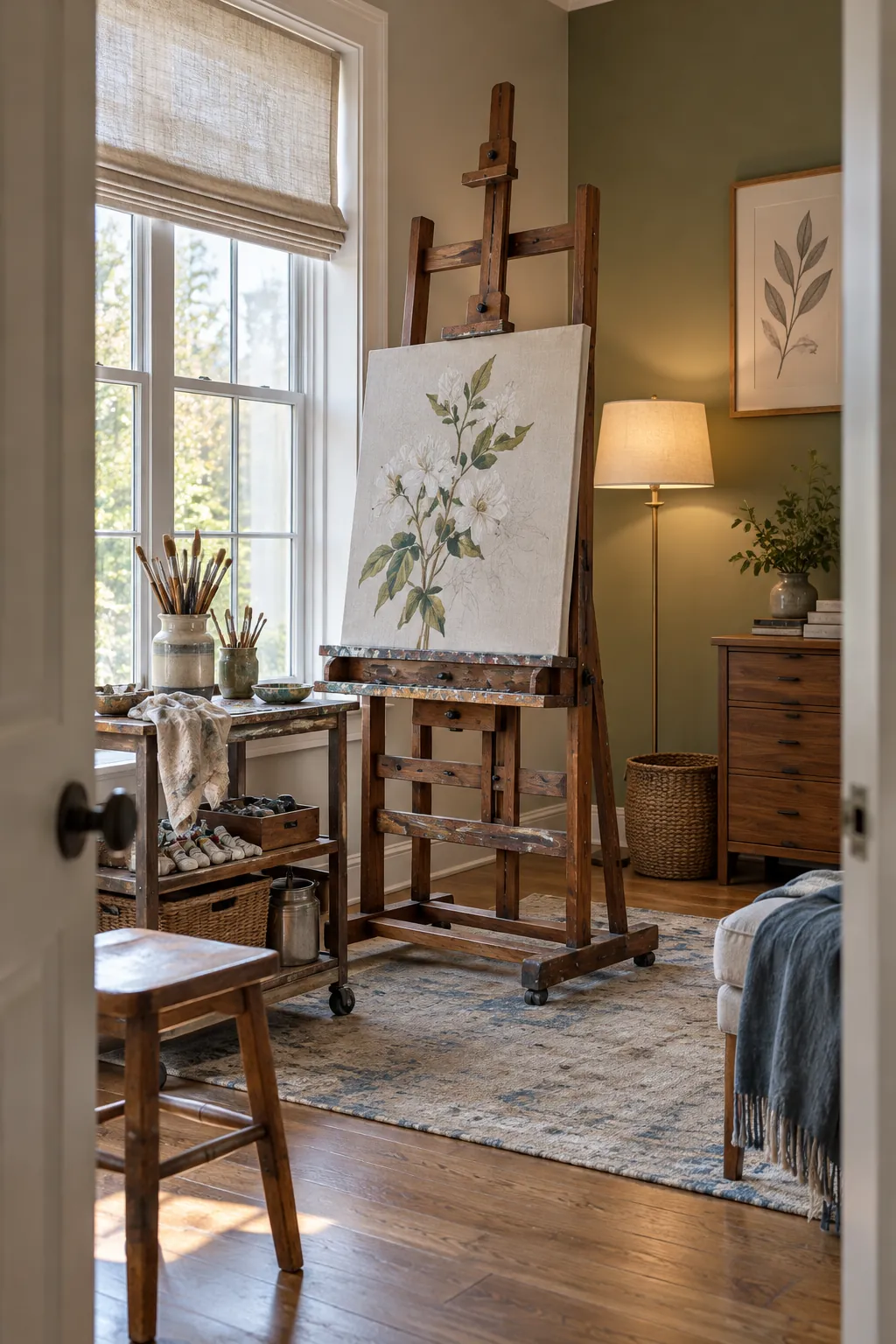 Place the Main Easel Near Side Light in a comfortable residential home art room