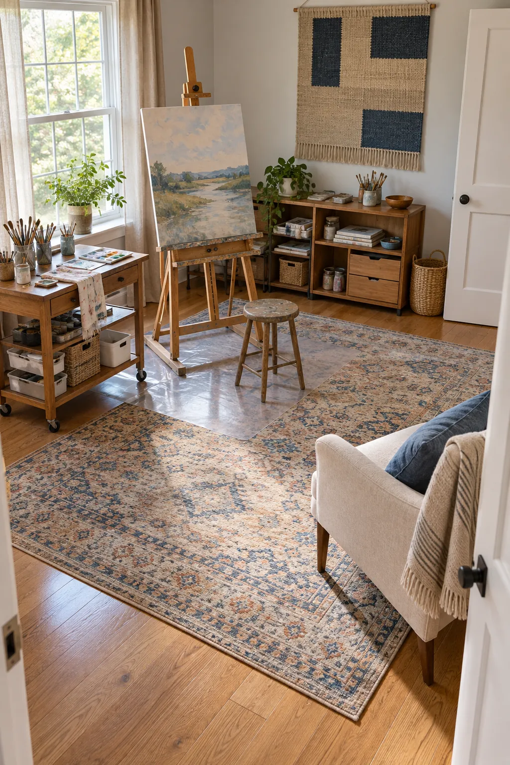 Choose a Washable Residential Rug in a comfortable residential home art room