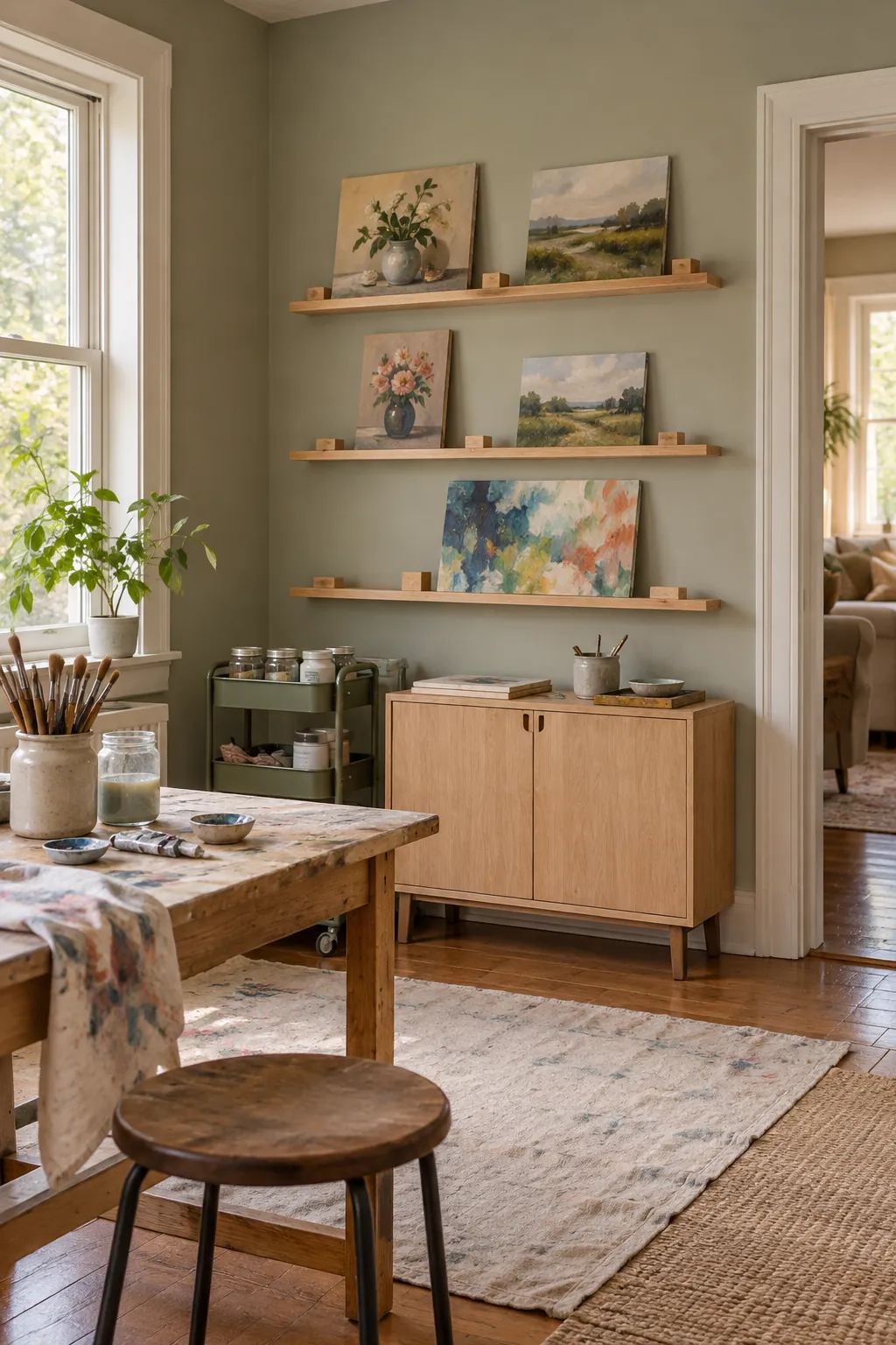 Turn One Wall Into a Drying Zone in a comfortable residential home art room