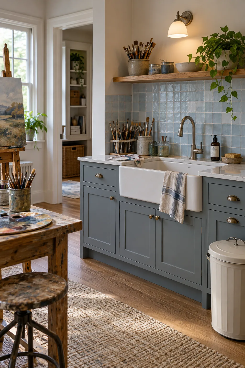 Frame the Sink as a Useful Nook in a comfortable residential home art room