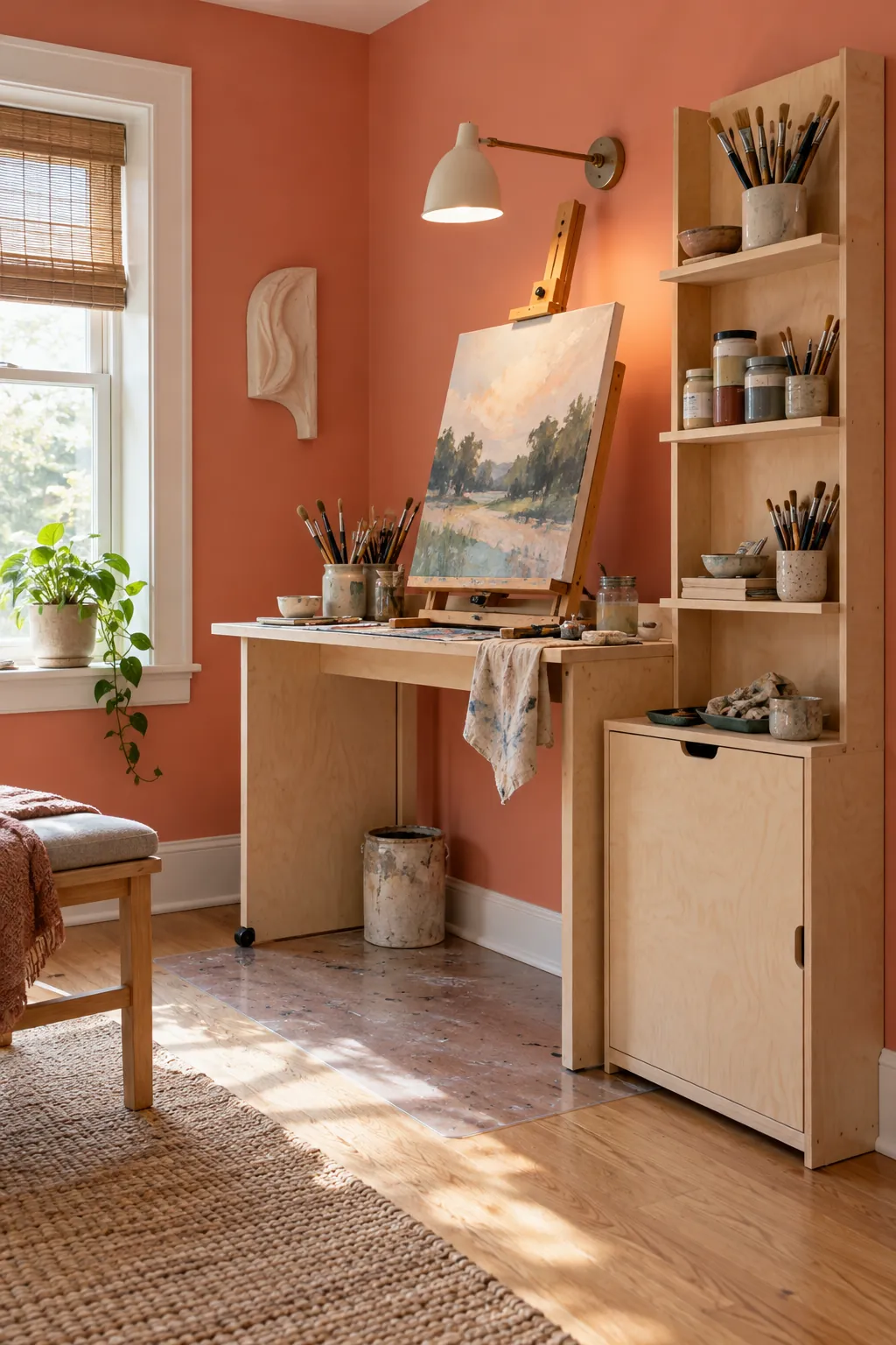 Create a Compact Standing Paint Corner in a comfortable residential home art room