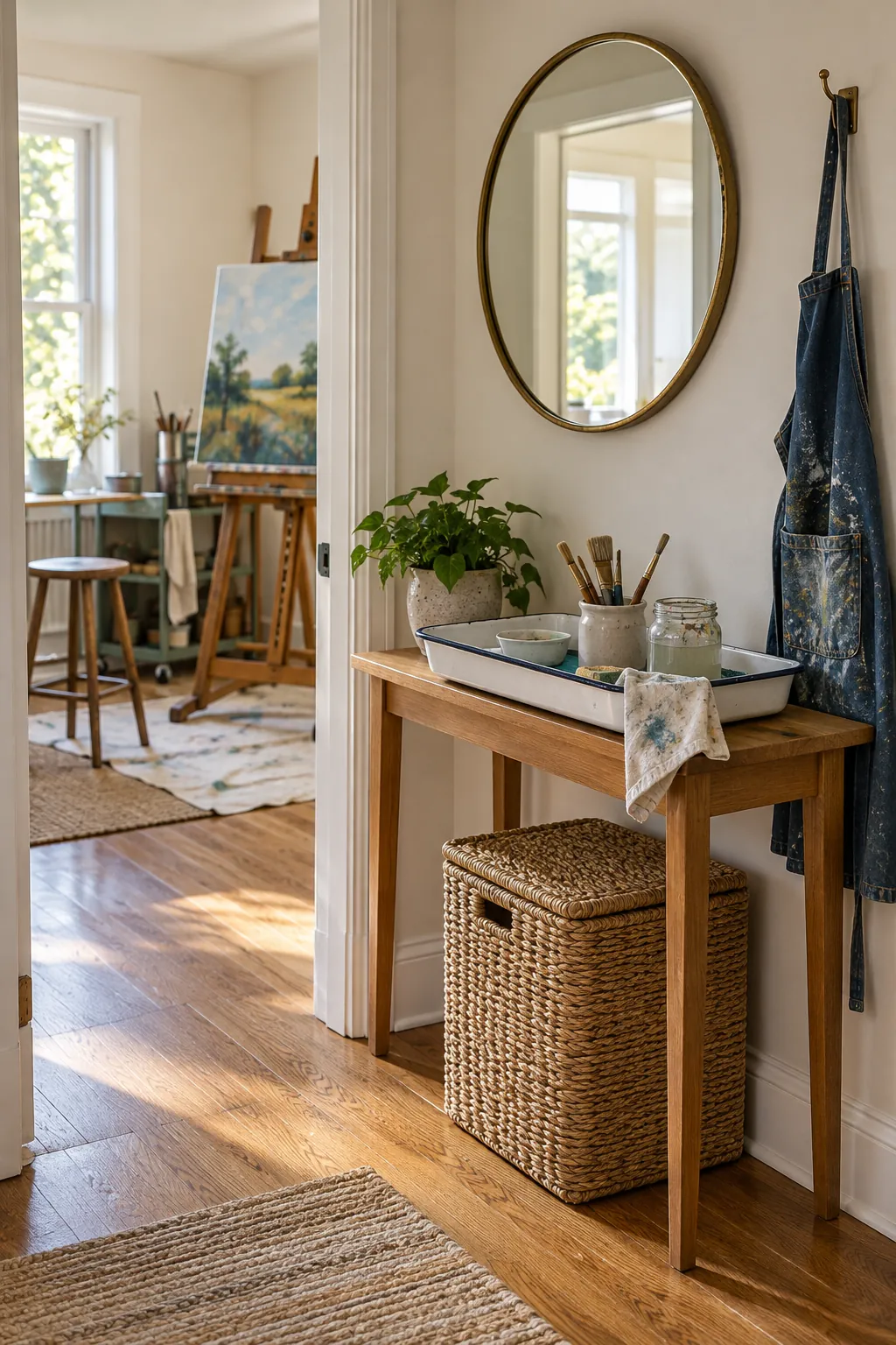 Set Up a Calm Cleanup Landing in a comfortable residential home art room