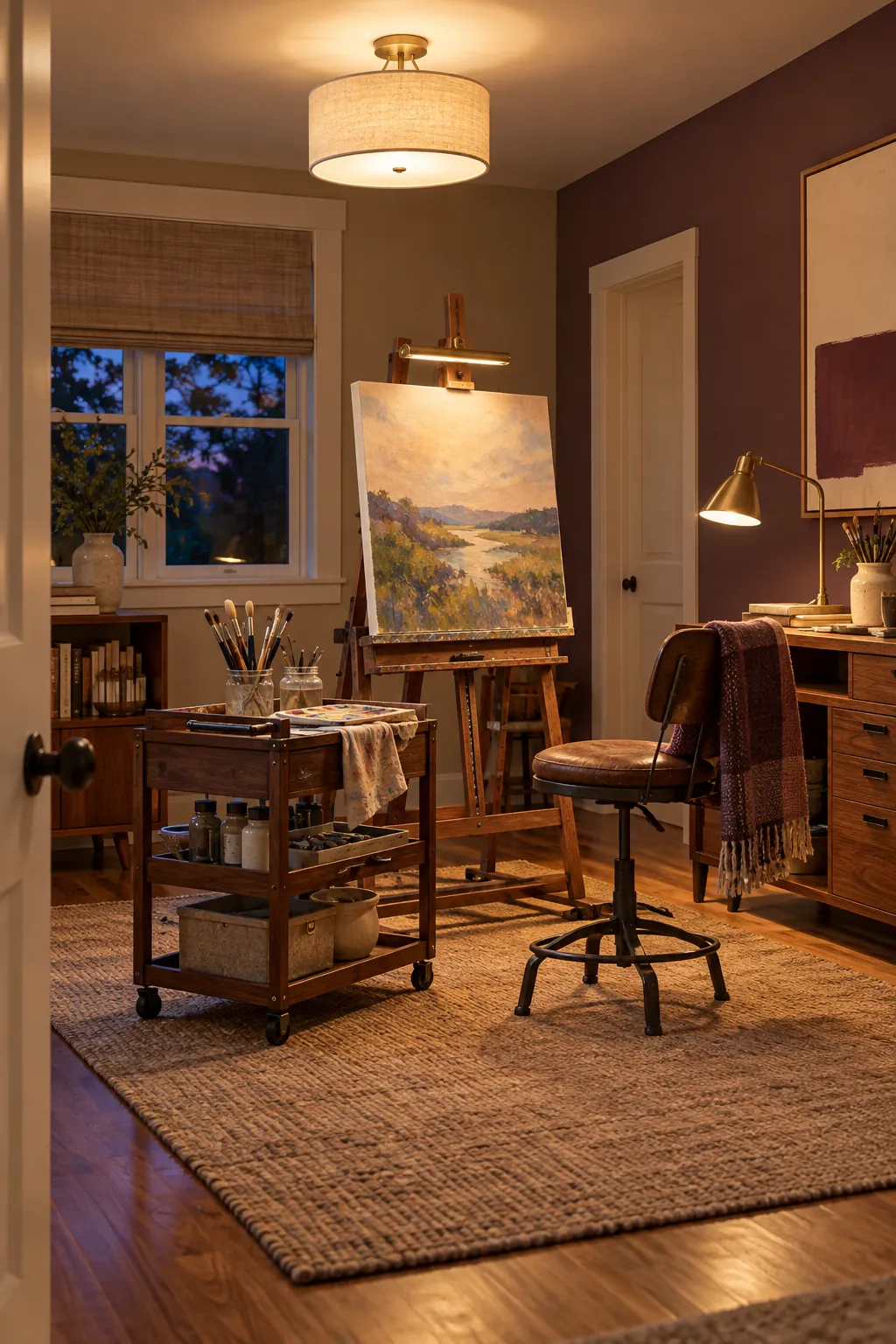 Layer Task Light Without Exposing Cords in a comfortable residential home art room