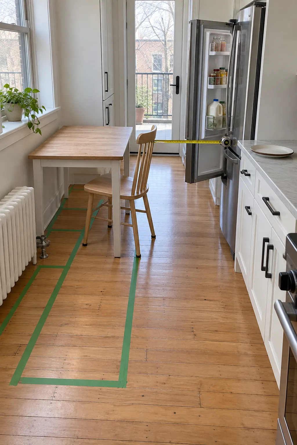 Measured breakfast nook layout with clear kitchen circulation