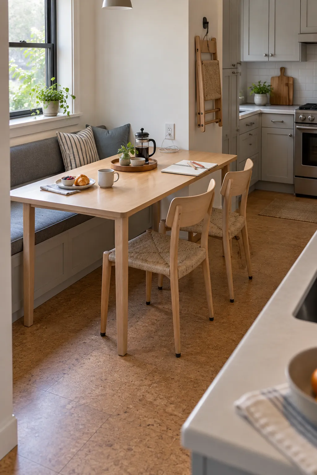 Small breakfast nook arranged for meals homework and conversation