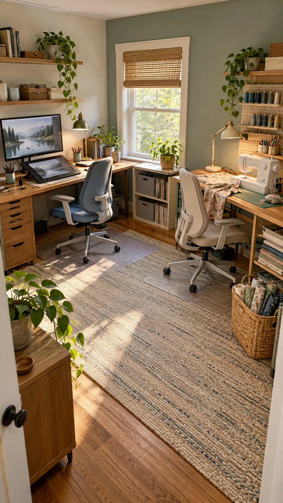 Face Two Desks Toward Different Walls in a shared hobby room for two