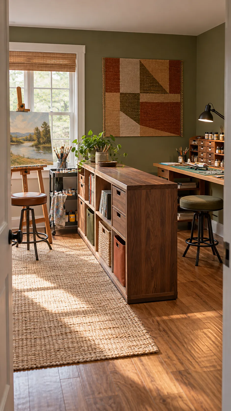Divide the Room With a Low Cabinet in a shared hobby room for two